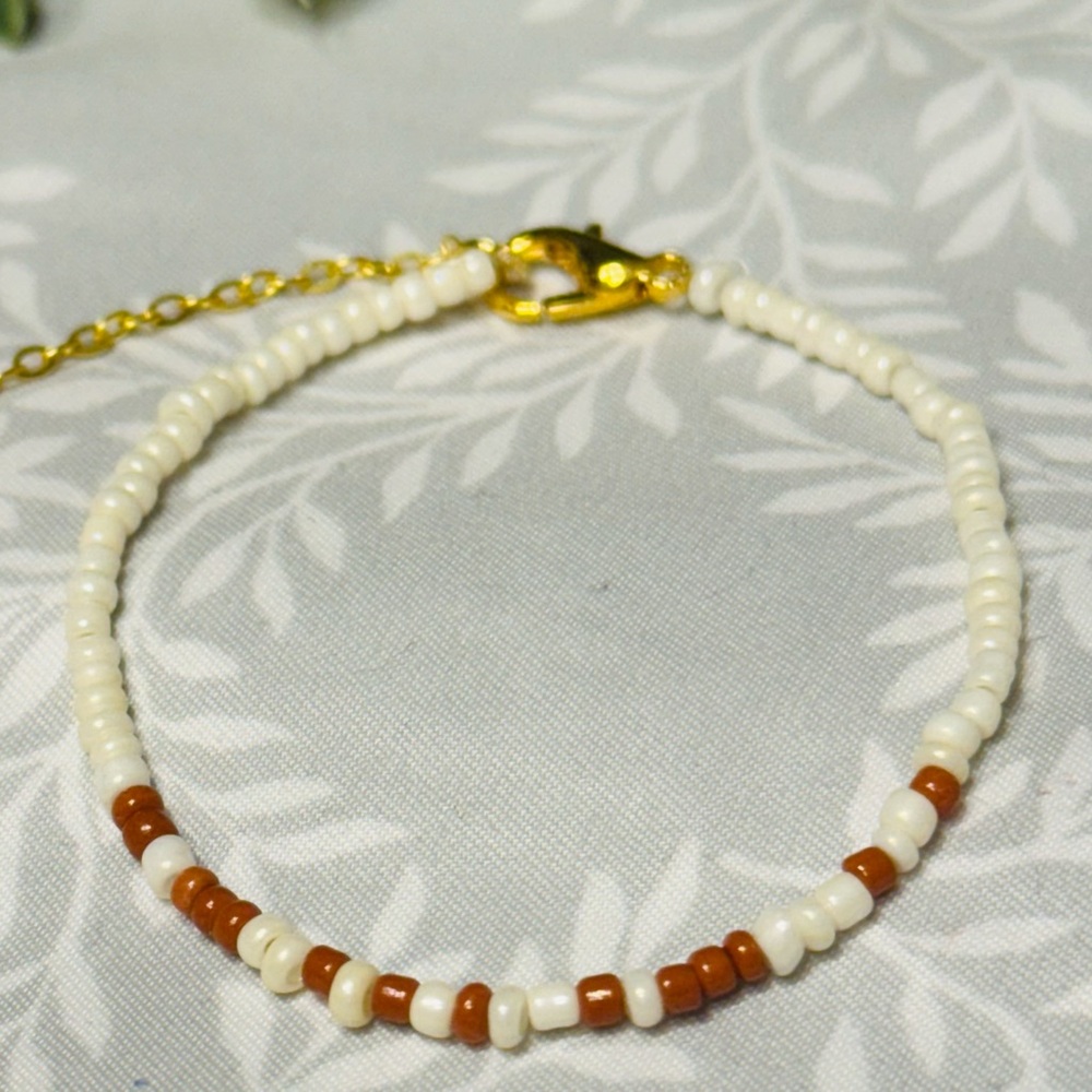 F*ck Trump Morse Code Handmade Beaded Dainty Bracelet, Burnt Orange and Cream